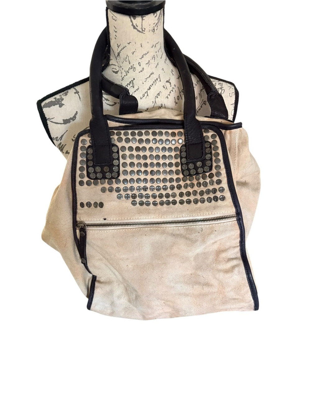 Free People Studded Canvas & Leather Oversized Tote Weekender Boho Bag